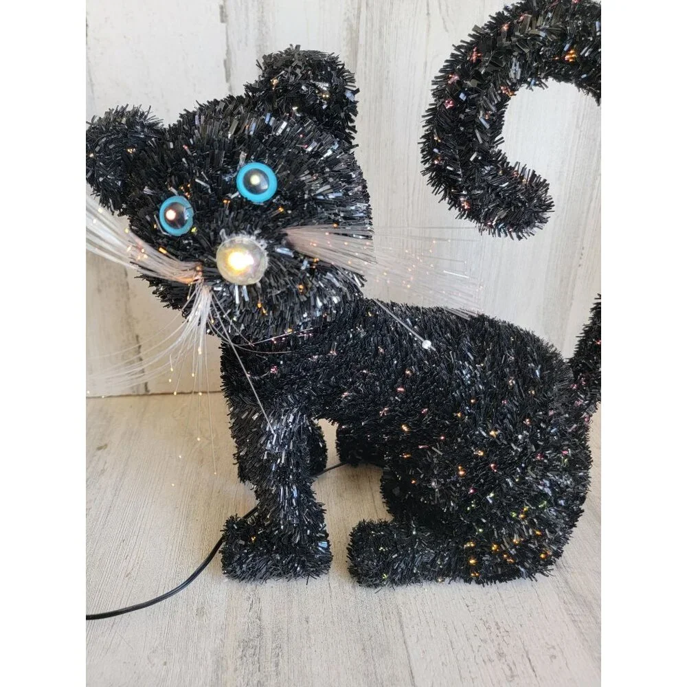 Fiber optic black‎ cat multi-color Halloween home decor